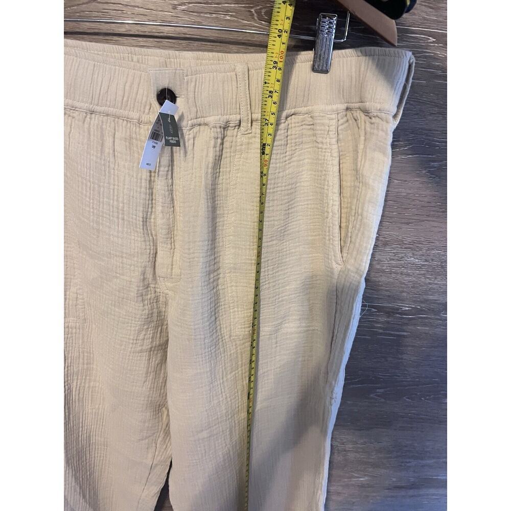Women Cream Crinckled Cotton Textured Pants Sz Large Elastic Waist Upwest — image 7 of 8